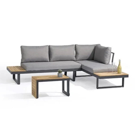 Salon de jardin 4 places DCB GARDEN Tokyo en bois d'acacia et aluminium gris anthracite — photo produit