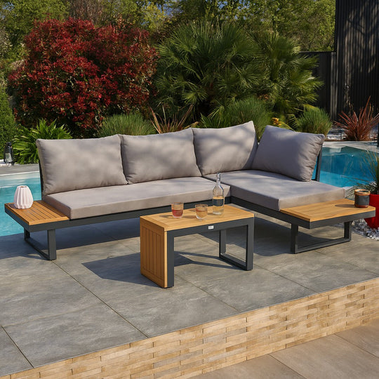 Salon de jardin 4 places DCB GARDEN Tokyo en bois d'acacia et aluminium gris anthracite — photo produit
