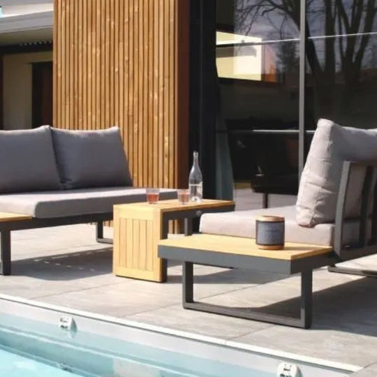 Salon de jardin 4 places DCB GARDEN Tokyo en bois d'acacia et aluminium gris anthracite — photo produit