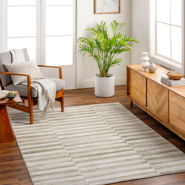 Tapis Surya Perla scandinave rayé vert sauge