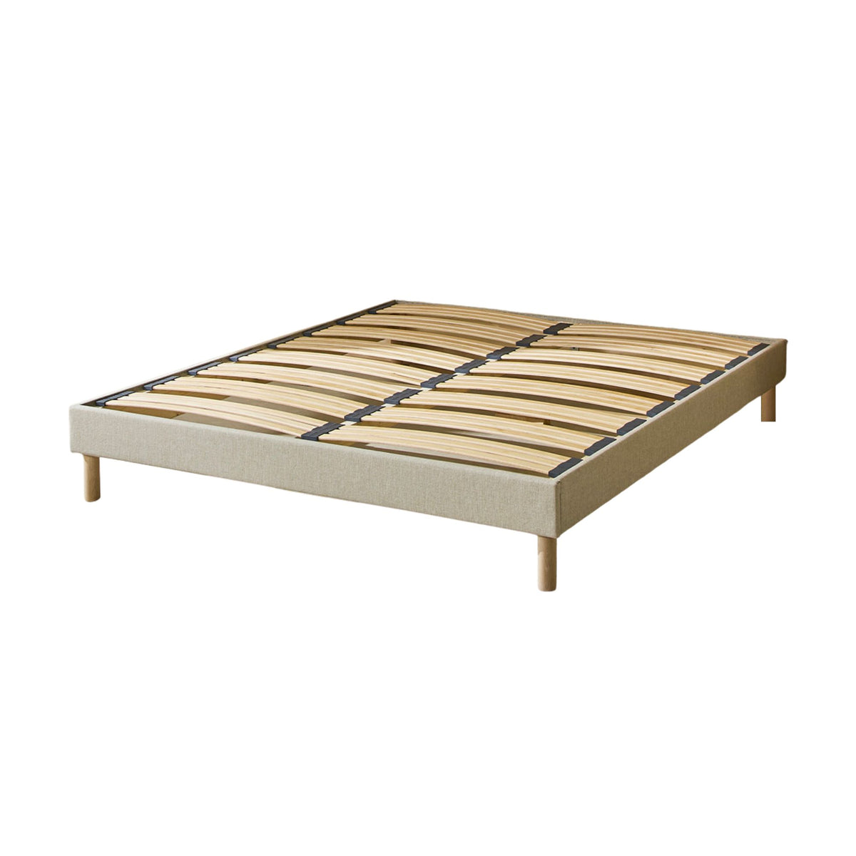 Sommier tapissier beige en bois avec lattes flexibles