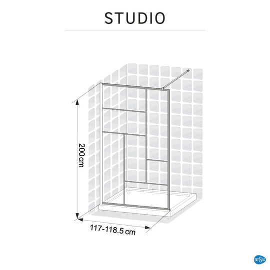 Paroi de douche italienne SENSEA Studio sérigraphié noir 140x200cm 8mm — photo produit