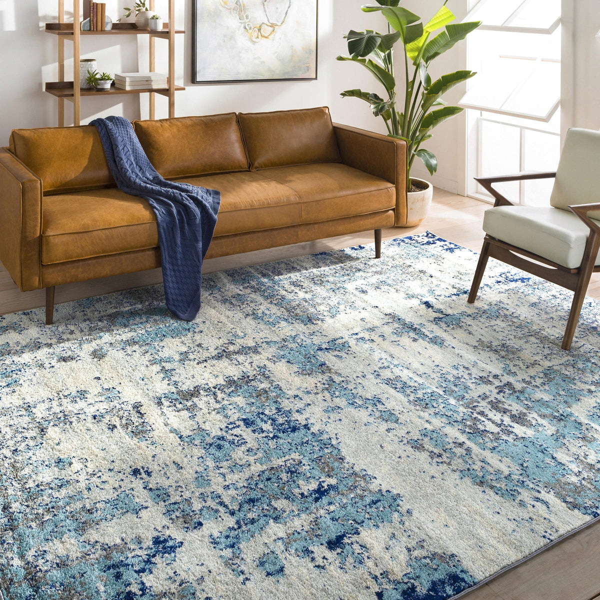 Tapis SURYA Sarah moderne, motif abstrait effet aquarelle bleu, gris et blanc, vue 10