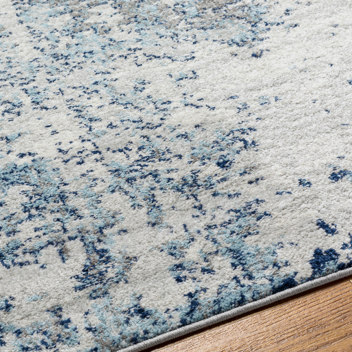 Tapis SURYA Dunkirk moderne, motif abstrait effet usé bleu foncé et turquoise sur gris clair, vue 4