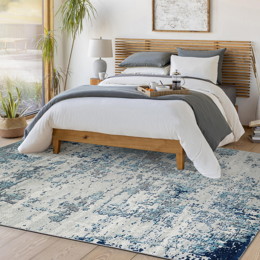 Tapis Abstrait Moderne Bleu/Gris/Blanc Dunkirk