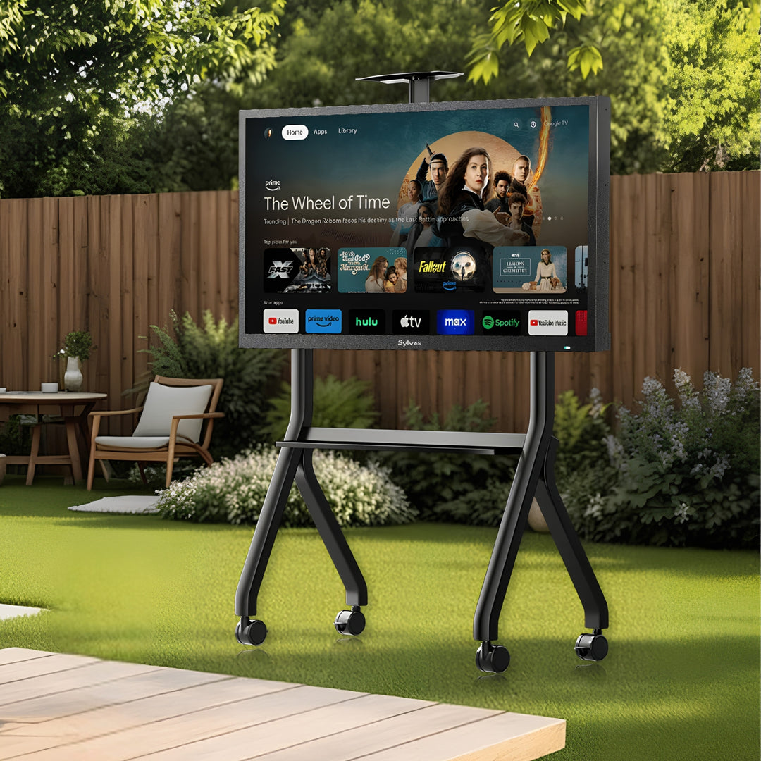 Support TV mobile extérieur avec roulettes pour écrans SYLVOX 43–55’’ résistant aux intempéries