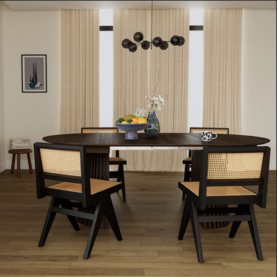 Table à manger Freya BESTMOBILIER ronde extensible effet bois foncé 4 à 8 personnes