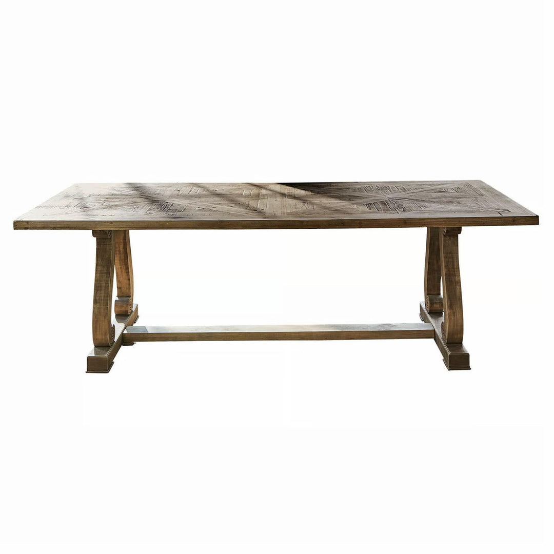 Table à manger LOBERON Campbelltown en bois de sapin revalorisé avec motif intarsia