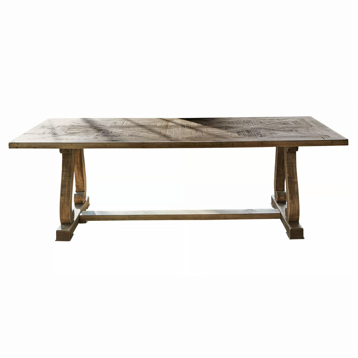 Table à manger LOBERON Campbelltown en bois de sapin revalorisé avec motif intarsia