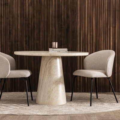 Table à manger Danli 4 personnes ronde effet travertin