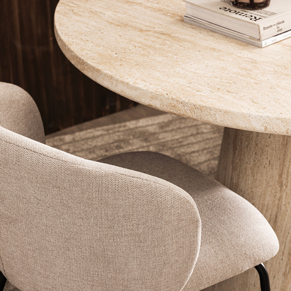 Table à manger Danli 4 personnes ronde effet travertin