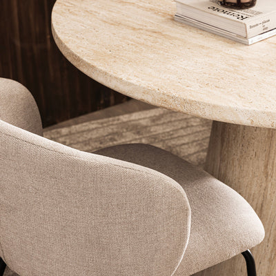 Table à manger Danli 4 personnes ronde effet travertin