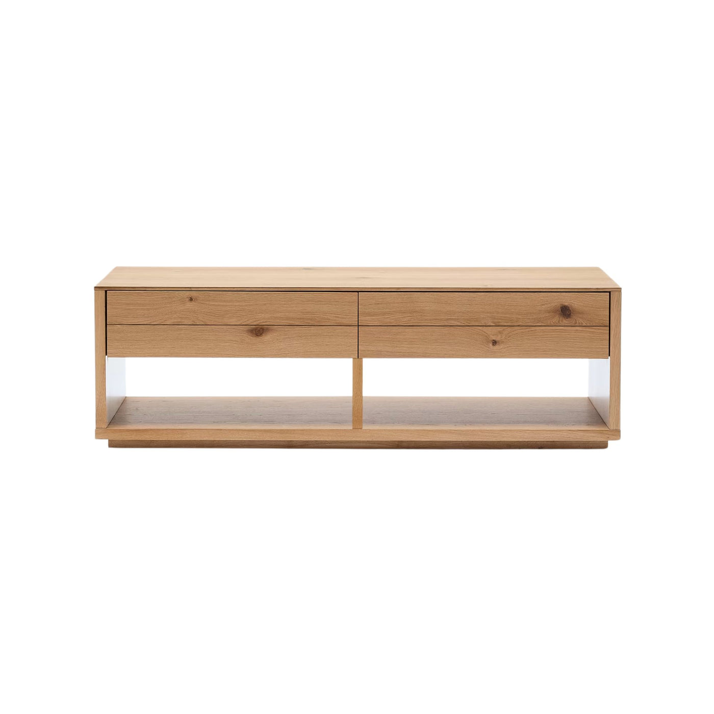 Table basse KAVE HOME Alguema 2 tiroirs en placage de chêne finition naturelle 140 x 60 cm