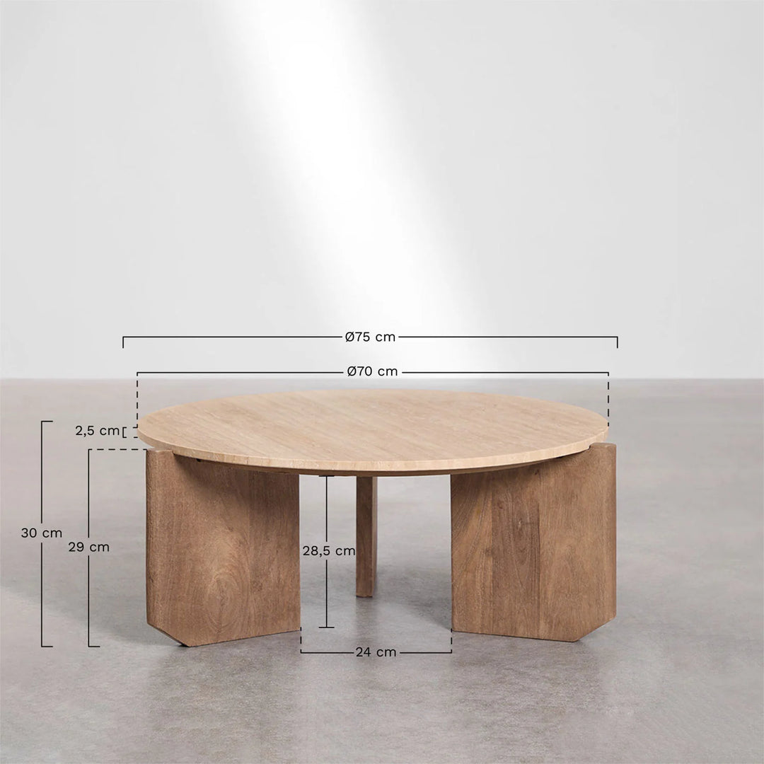 Table basse ronde SKLUM Lavinia en pierre naturelle et bois de manguier Ø70 cm