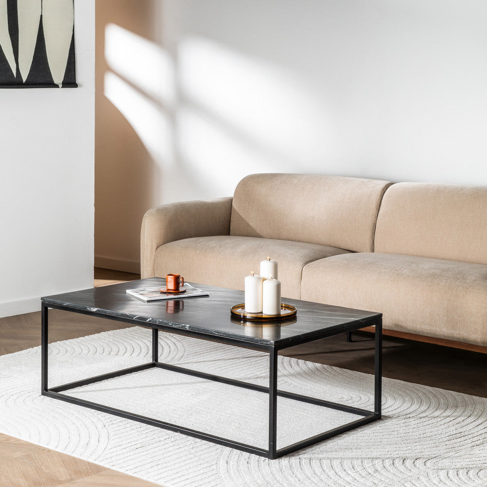 Table basse rectangulaire DRAWER Saku en marbre et métal 120x65cm