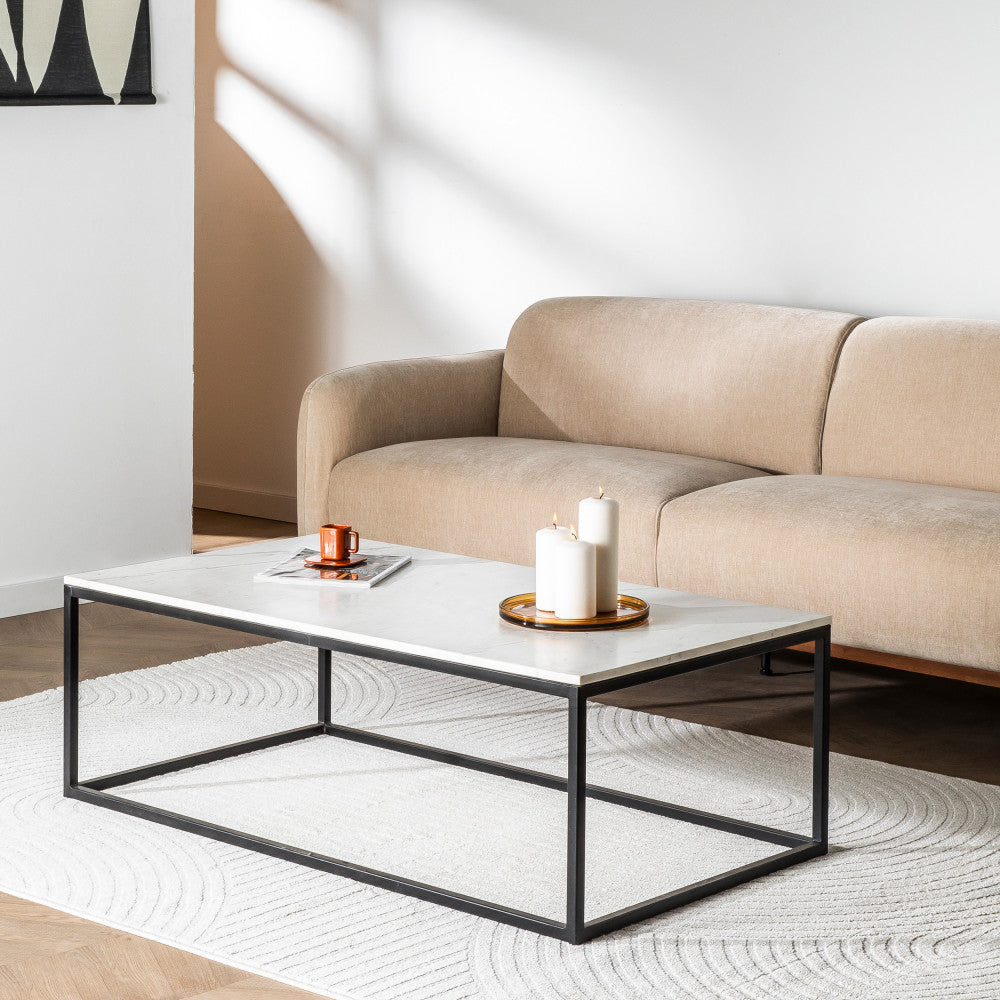 Table basse rectangulaire DRAWER Saku en marbre et métal 120x65cm