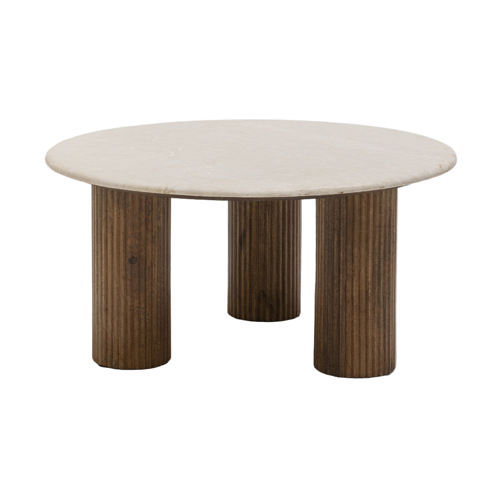 Table basse DRAWER Sula en marbre et bois massif ø80cm