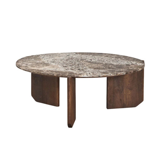 Table basse ronde SKLUM Lavinia en pierre naturelle et bois de manguier Ø70 cm