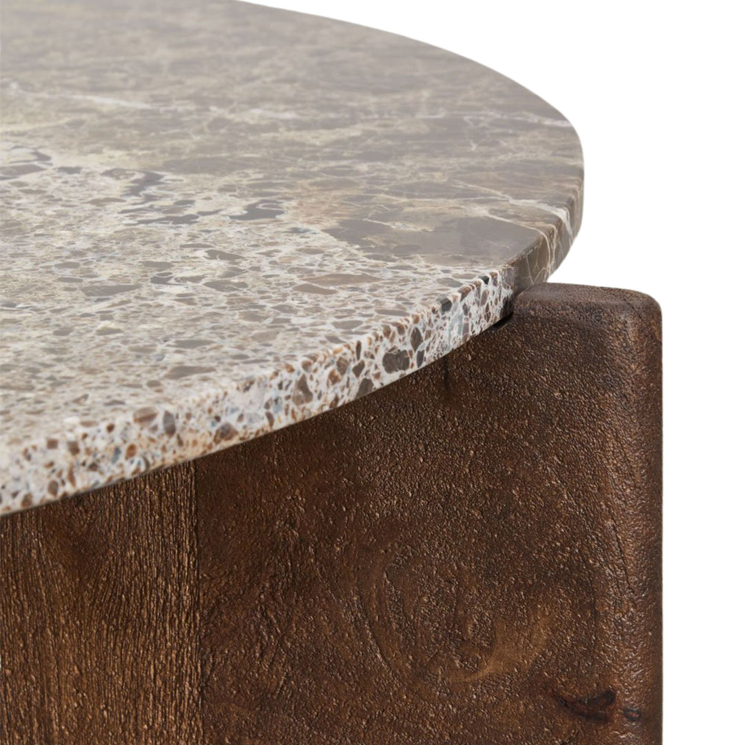 Table basse ronde SKLUM Lavinia en pierre naturelle et bois de manguier Ø70 cm