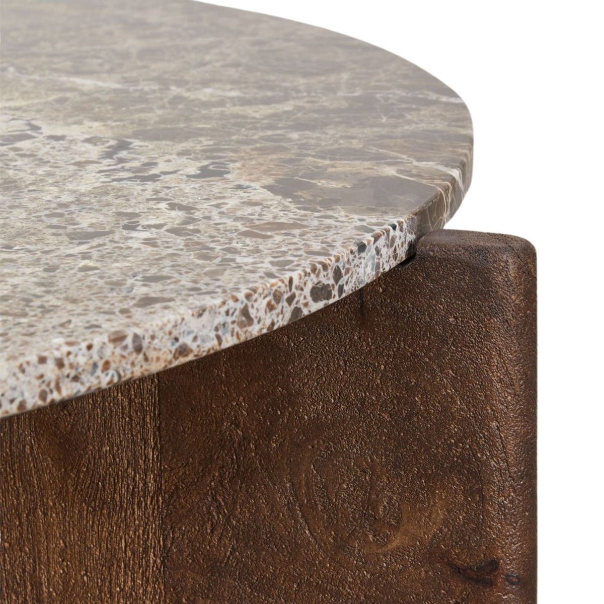 Table basse ronde SKLUM Lavinia en pierre naturelle et bois de manguier Ø70 cm