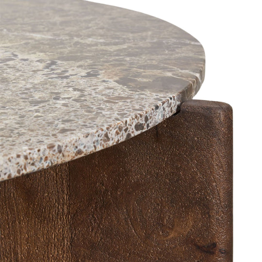Table basse ronde SKLUM Lavinia en pierre naturelle et bois de manguier Ø70 cm