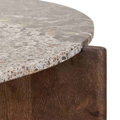 Table basse ronde SKLUM Lavinia en pierre naturelle et bois de manguier Ø85 cm