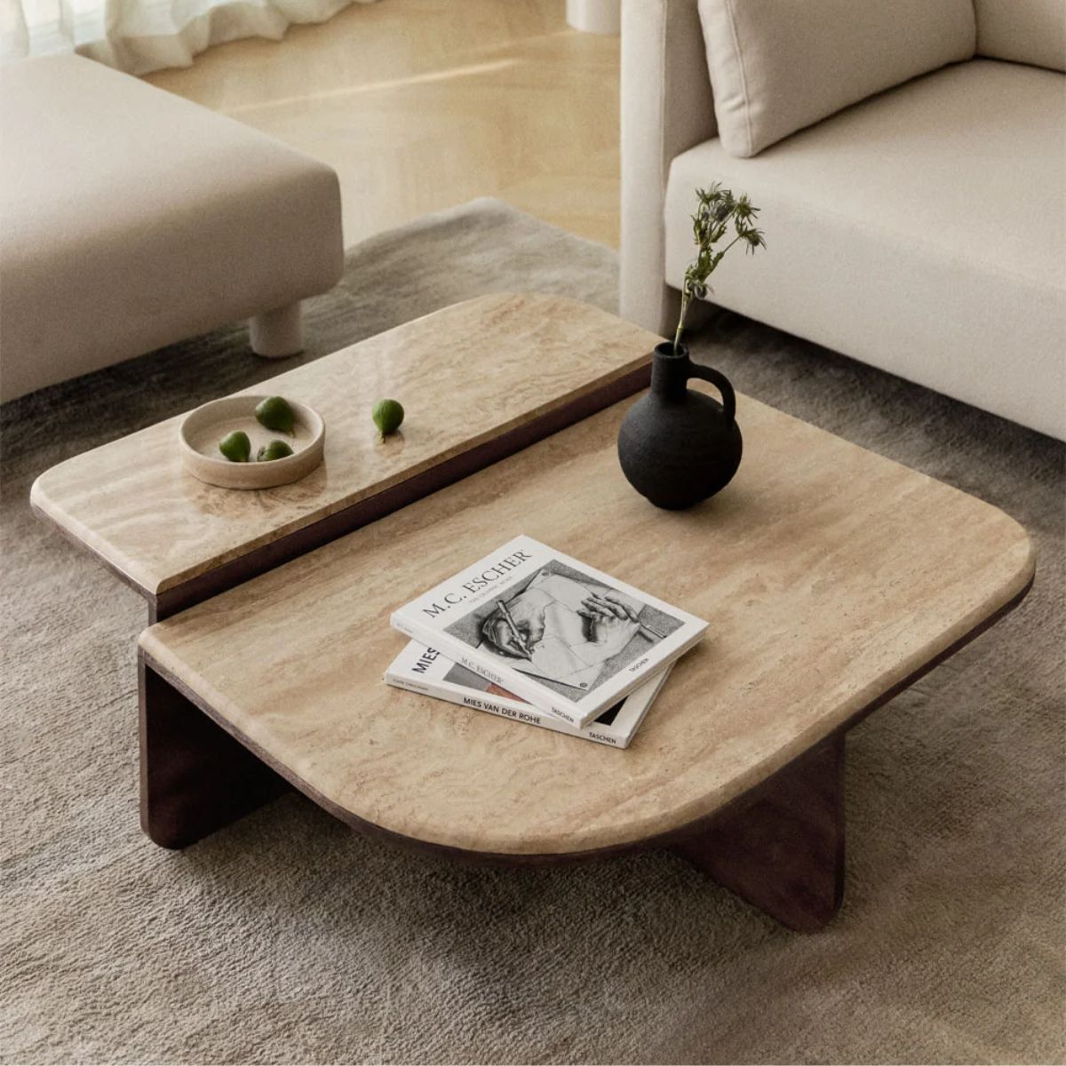 SKLUM - Table basse 90x90 cm en pierre naturelle et bois de manguier Clotsh