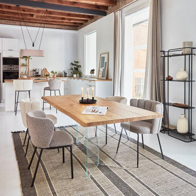 Table Lotty en contreplaqué de chêne finition naturelle et pieds en verre 180 x 100 cm Kave Home