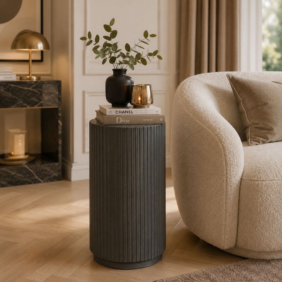 Table d'appoint BROSTE COPENHAGEN Rillo en fibre d'argile grise