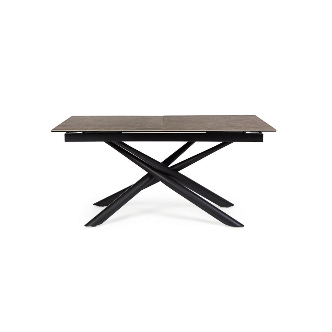 Table extensible LES TENDANCES Seray 6 à 10 places 160 à 220 cm en céramique marron et acier noir