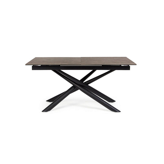 Table extensible LES TENDANCES Seray 6 à 10 places 160 à 220 cm en céramique marron et acier noir