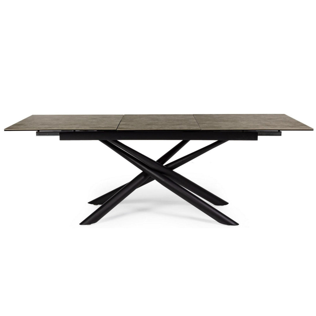 Table extensible LES TENDANCES Seray 6 à 10 places 160 à 220 cm en céramique marron et acier noir
