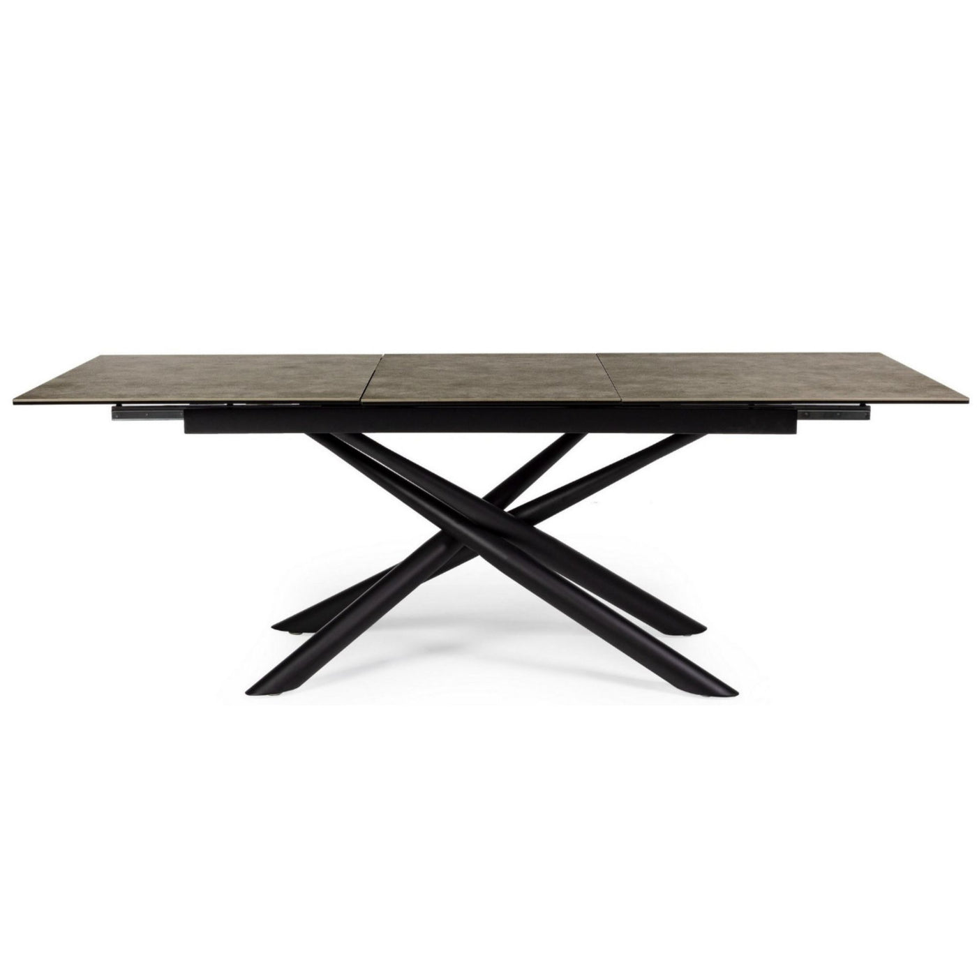 Table extensible LES TENDANCES Seray 6 à 10 places 160 à 220 cm en céramique marron et acier noir