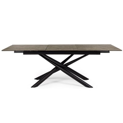 Table extensible LES TENDANCES Seray 6 à 10 places 160 à 220 cm en céramique marron et acier noir