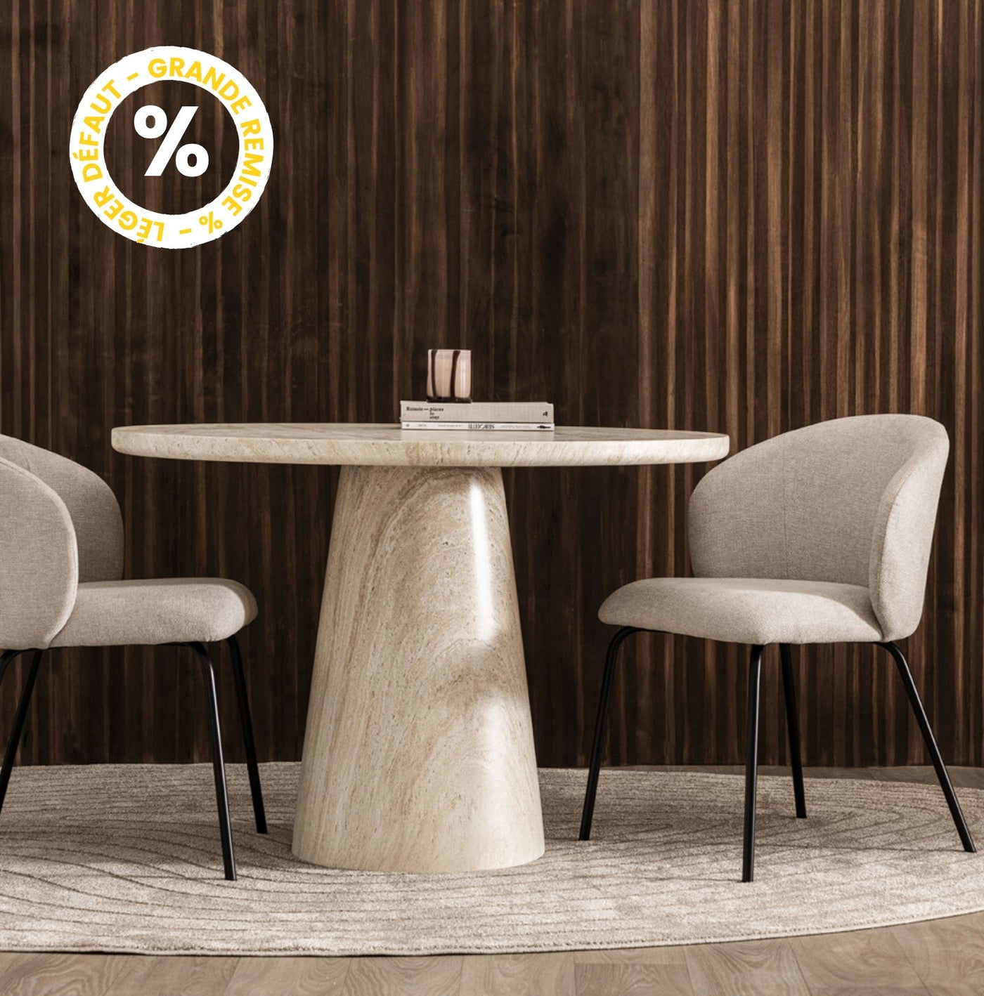 Table à manger Danli 4 personnes ronde effet travertin