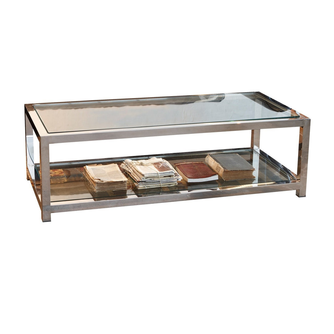 Table basse LOBERON Clayton en verre et inox argenté — photo produit