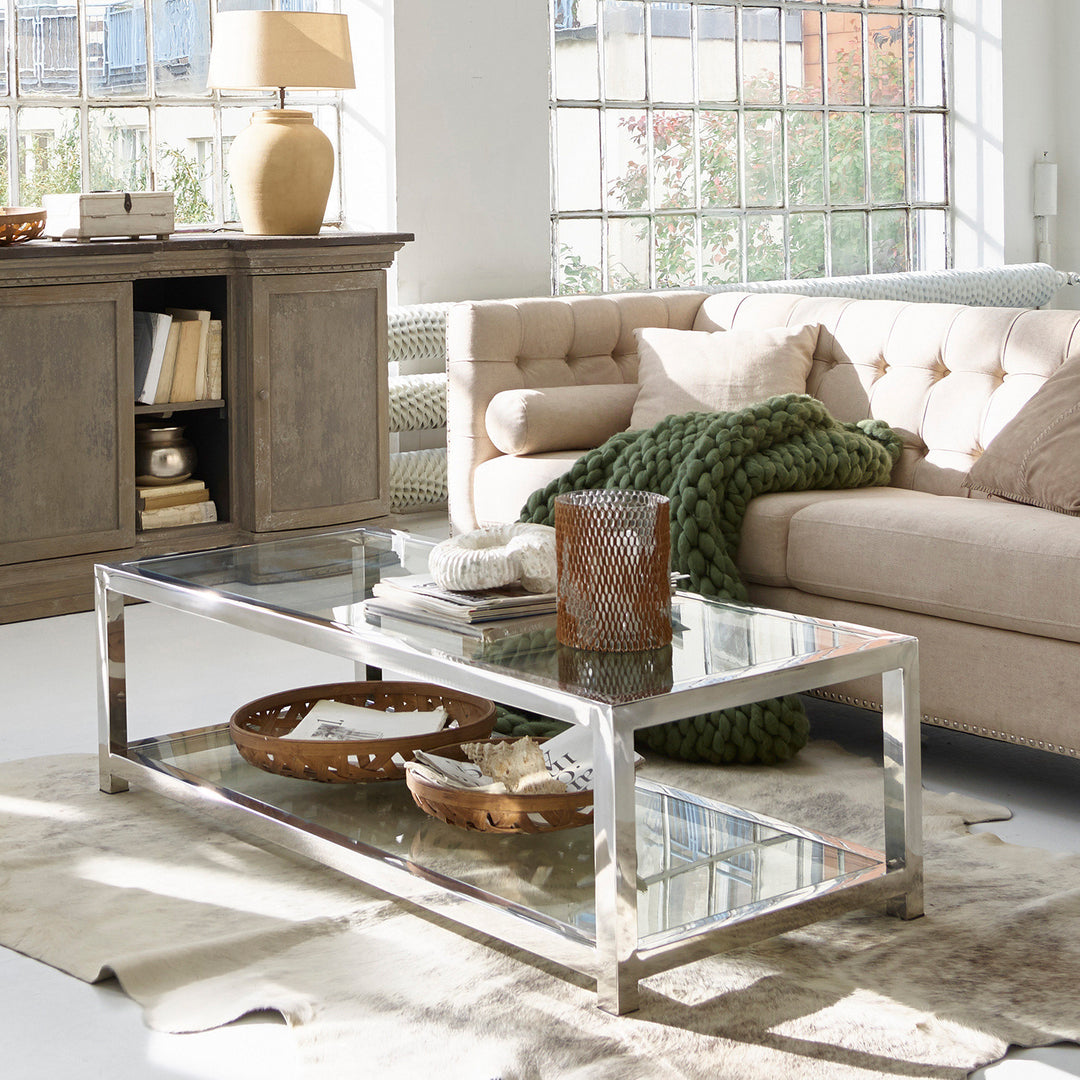 Table basse LOBERON Clayton en verre et inox argenté — photo produit
