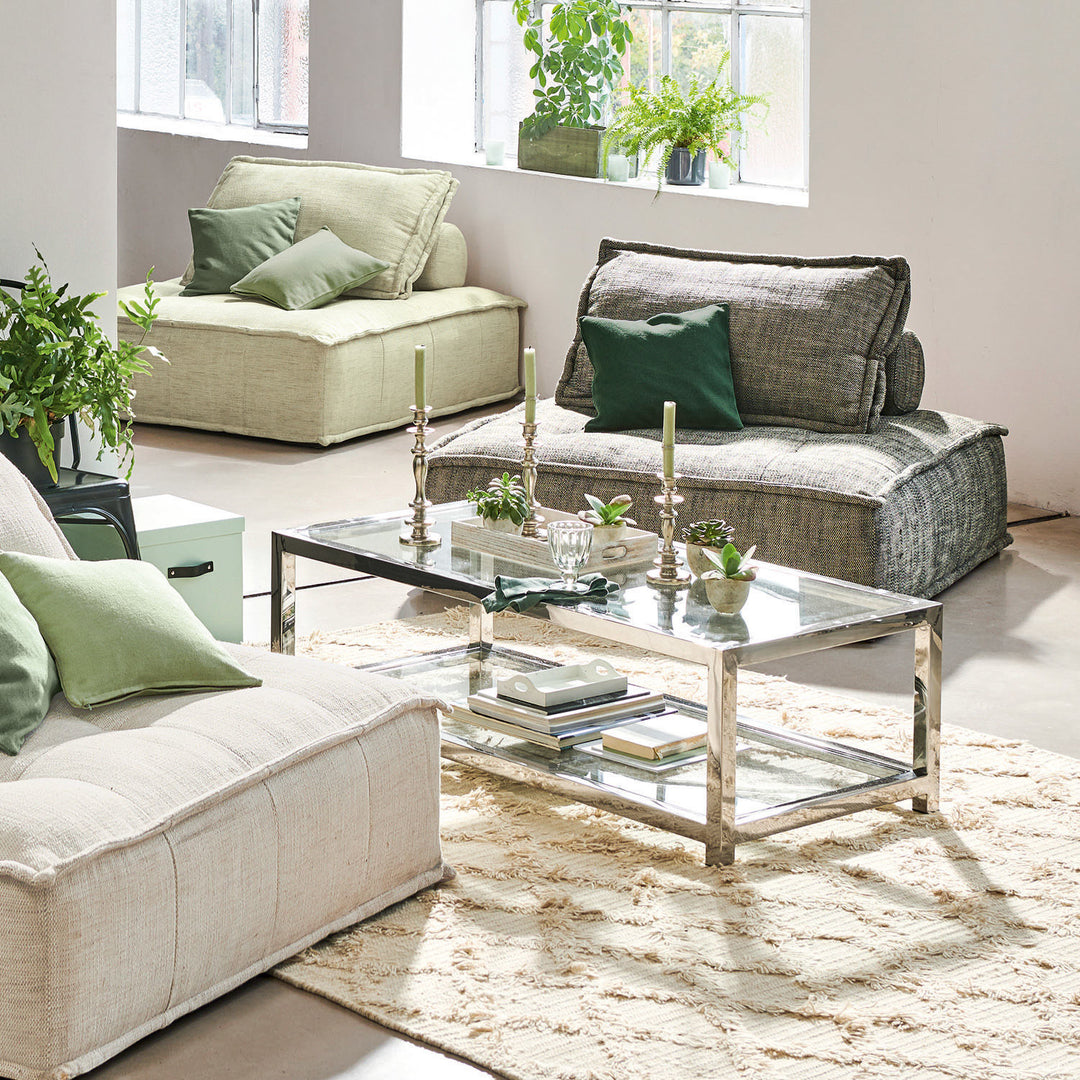 Table basse LOBERON Clayton en verre et inox argenté — photo produit