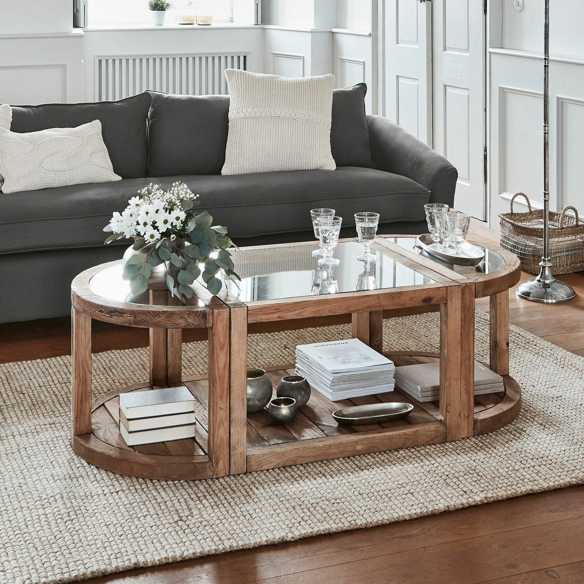 Table basse ovale LOBERON Hyllorian en 3 modules en bois de pin — photo produit