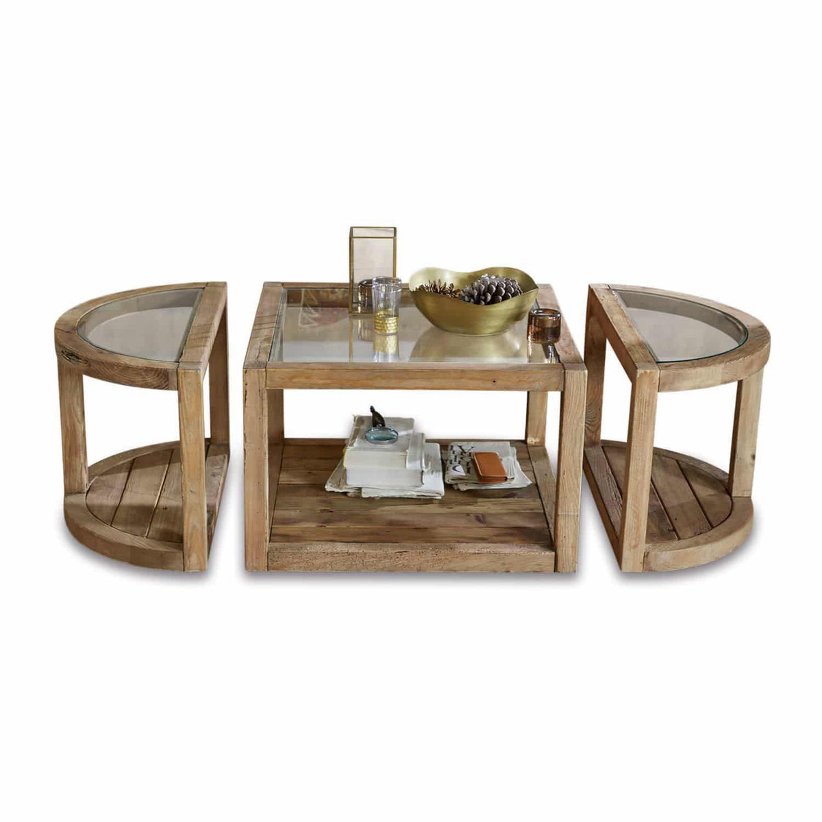 Table basse ovale LOBERON Hyllorian en 3 modules en bois de pin — photo produit