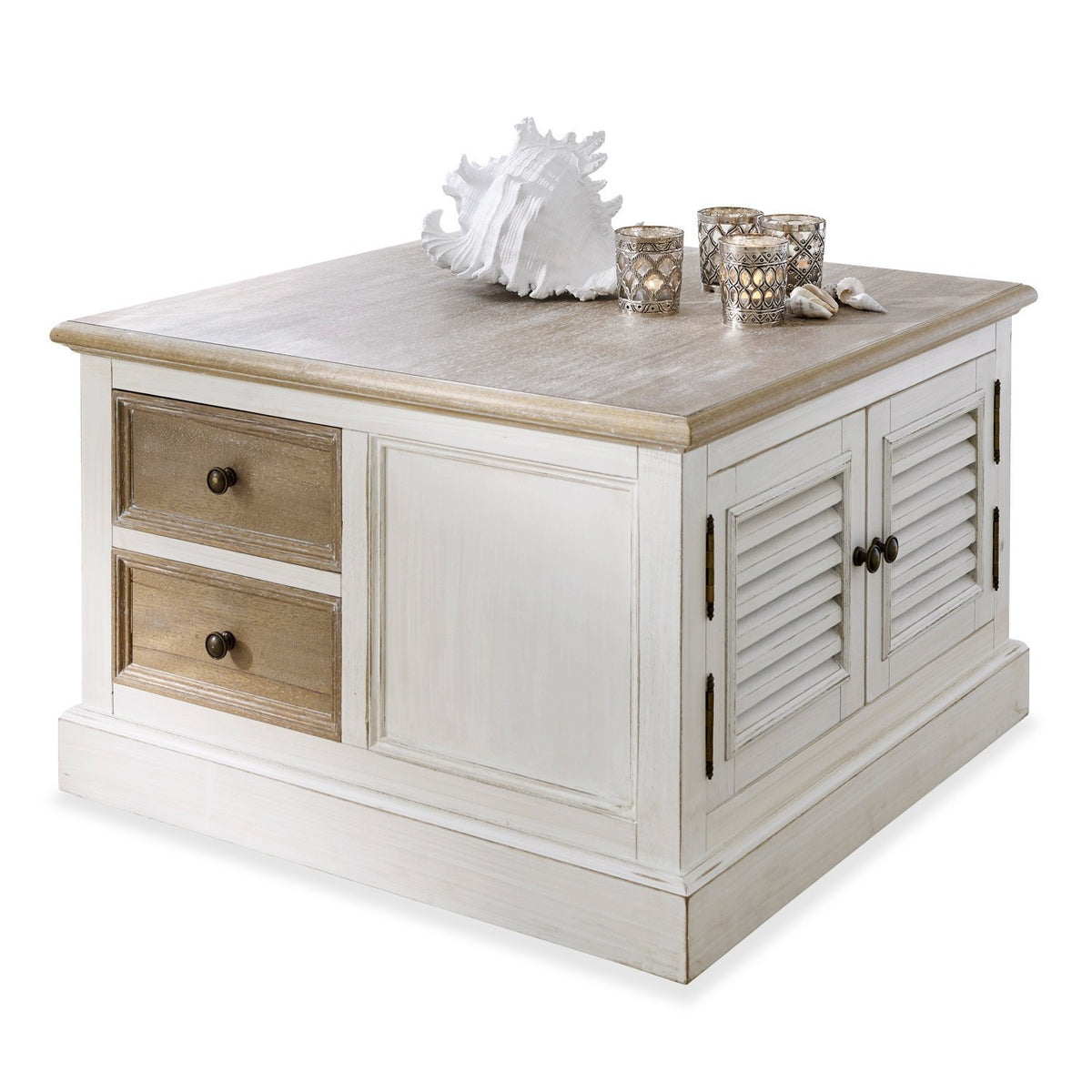 Table basse LOBERON Cloverport en bois massif blanc — photo produit