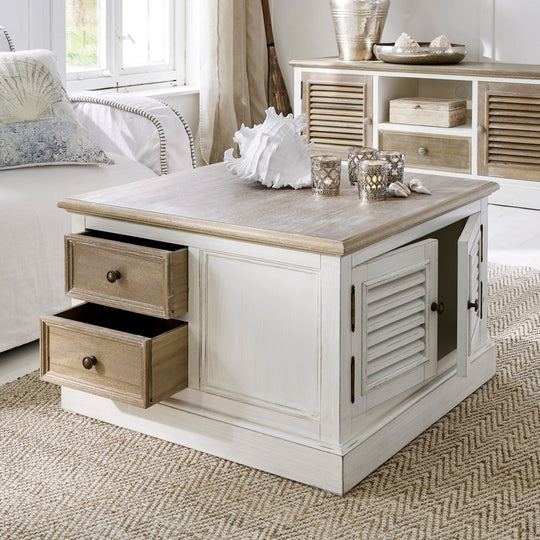 Table basse LOBERON Cloverport en bois massif blanc — photo produit