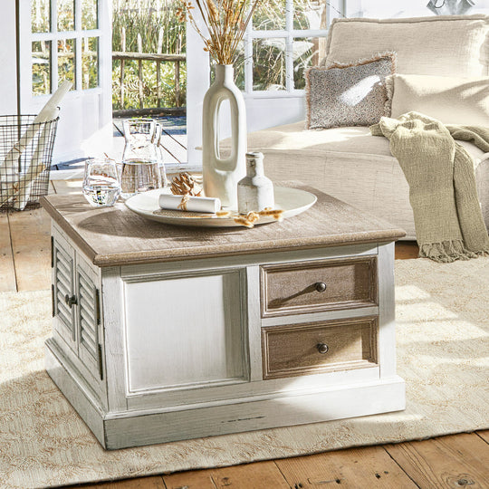 Table basse LOBERON Cloverport en bois massif blanc — photo produit