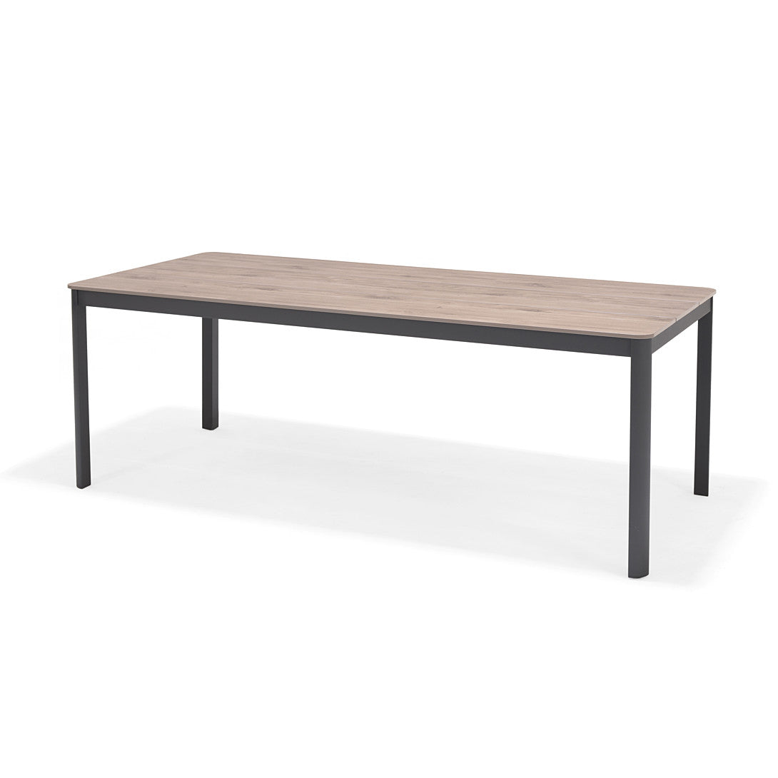 Table de jardin rectangulaire SCAN DESIGN 8 personnes en aluminium gris et composite Duraboard® imitation chêne — photo produit