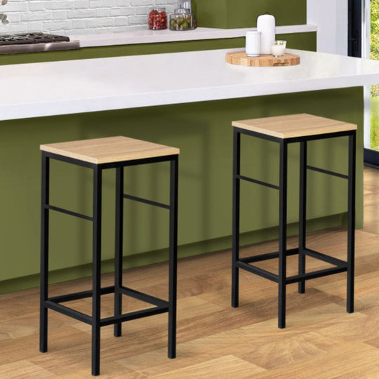 lot de 2 tabourets de bar industriel en bois et metal