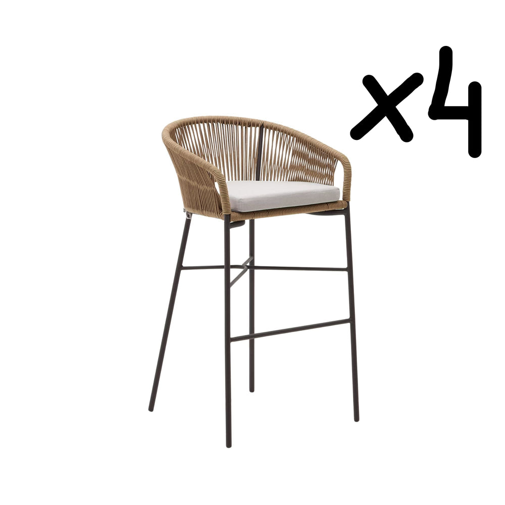 Lot de 4 Tabourets KAVE HOME Yanet en corde beige hauteur 80 cm