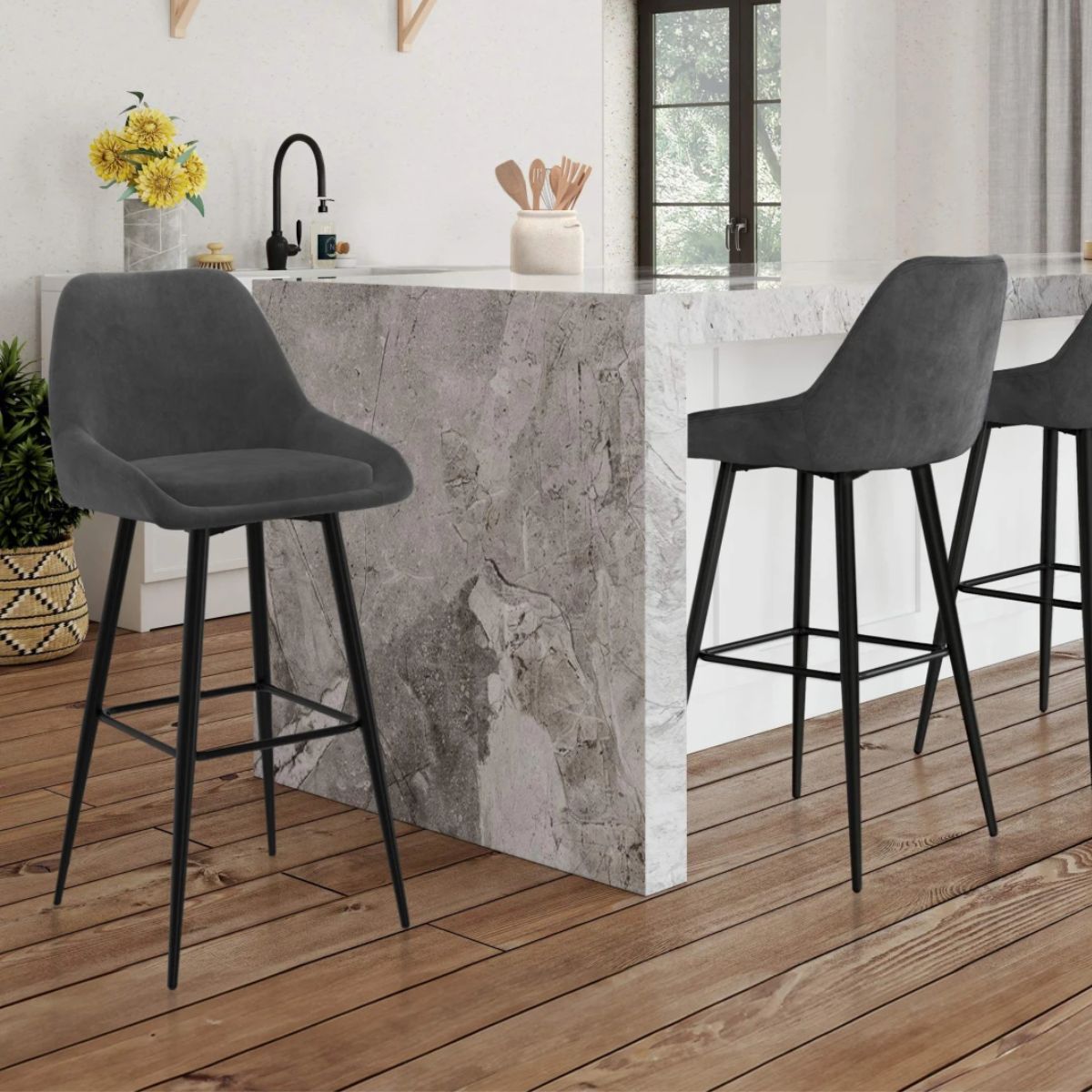 Lot de 2 tabourets Olivia gris foncé