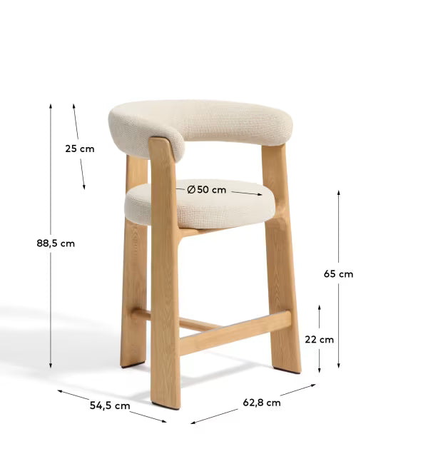 Tabouret de bar KAVE HOME Granite en bois et tissu chenille beige 65cm — photo produit