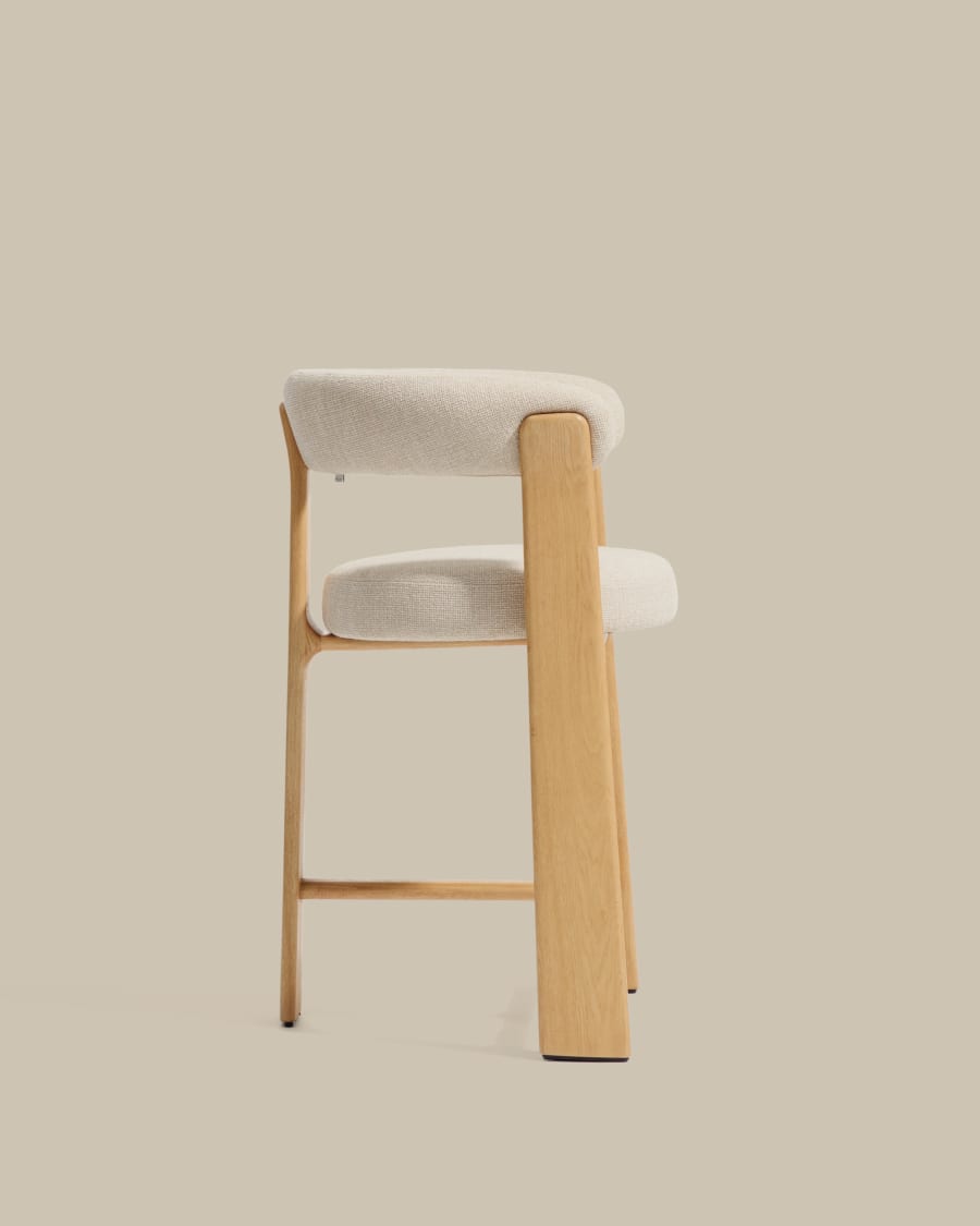 Tabouret de bar KAVE HOME Granite en bois et tissu chenille beige 65cm — photo produit