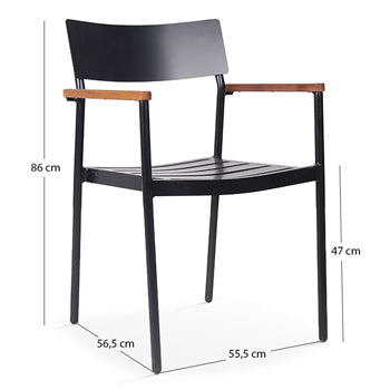 Lot de 4 chaises de jardin en aluminium et bois FSC® avec accoudoirs